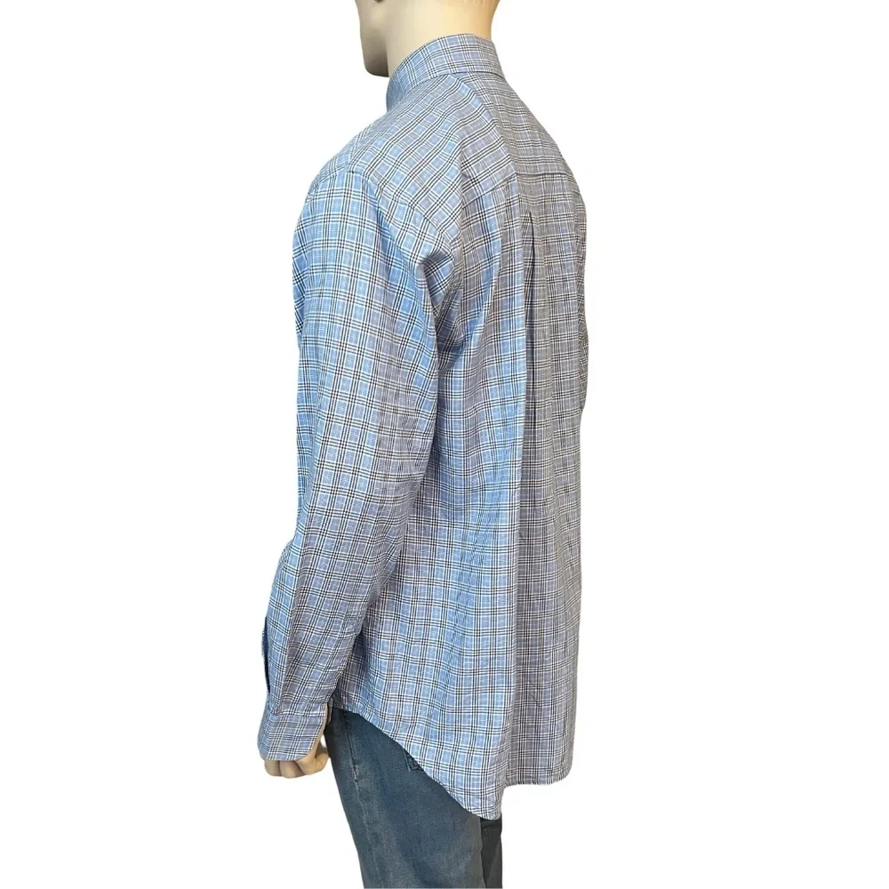 Bobby Jones Long Sleeve Shirt Dress Casual Sky Blue Plaid Button Down Collar - Picture 8 of 15
